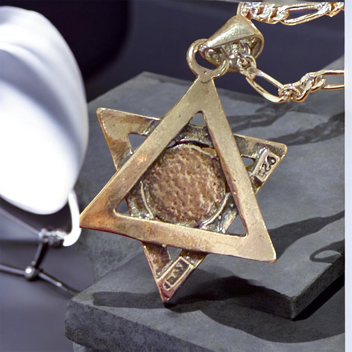 Sterling Star of David pendant with turquoise gemstone center | Judaica Square Lakewood (view 14)