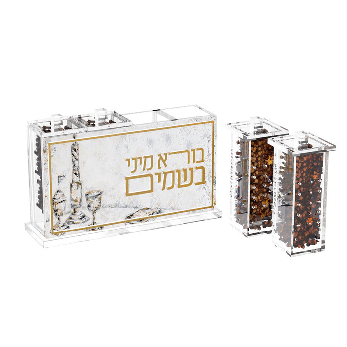 Family Pack Besamim Holder - Crystal Flame — Havdalah — four clear acrylic flame-shaped spice holders | Judaica Square Lakewood