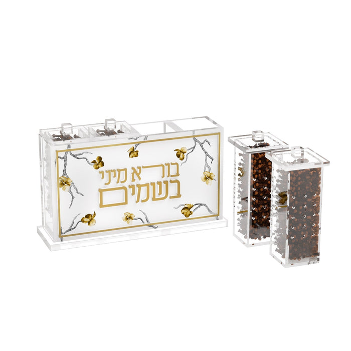 Family Pack Besamim Holder - Golden Branch — Havdalah — four acrylic spice holders with golden branch artwork | Judaica Square Lakewood