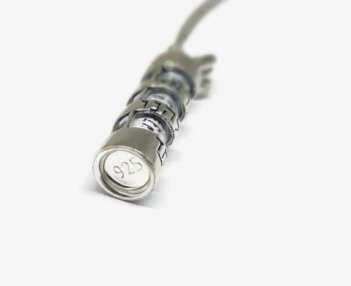 Sterling mezuzah pendant with Shema spiraling in Hebrew lettering | Judaica Square Lakewood (view 6)