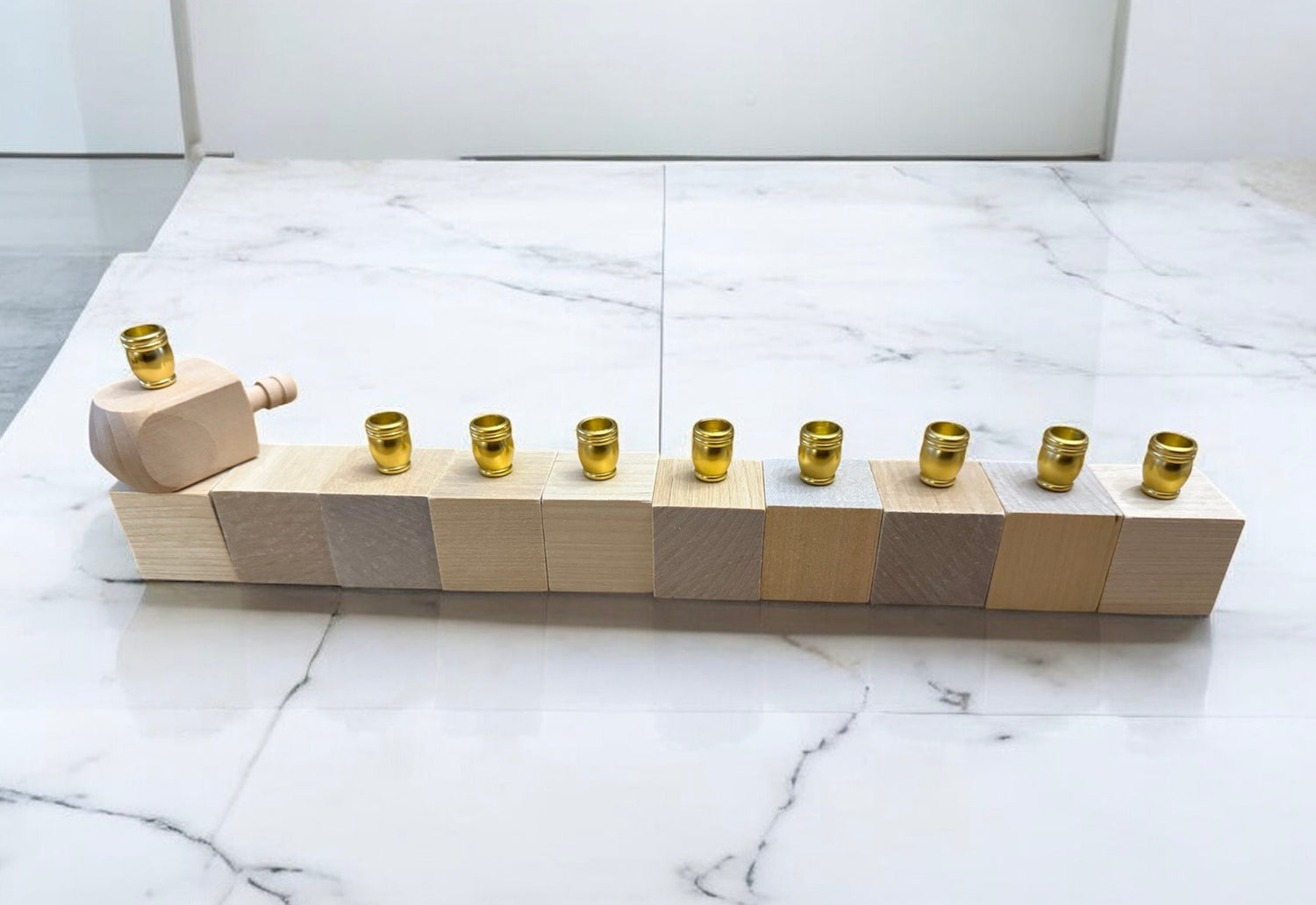 Block menorah kit — birch cubes, wooden dreidel, acrylic paints and aluminum candle cups | Judaica Square Lakewood (view 6)