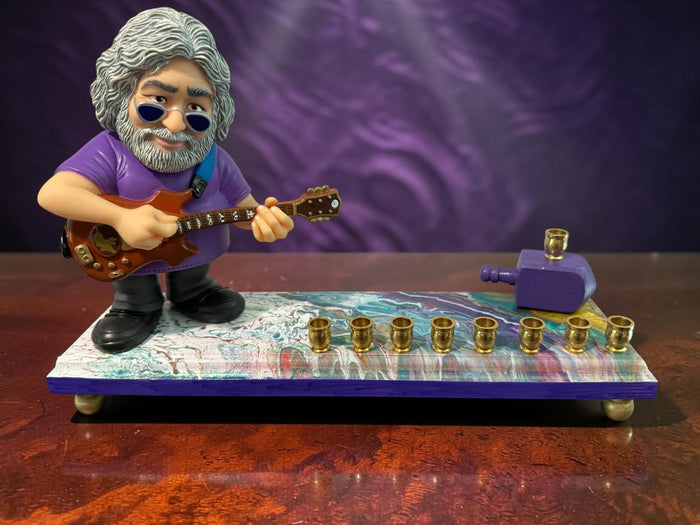 Jerry Garcia Menorah — signed sculpture with brass cups on a swirled base | Judaica Square Lakewood