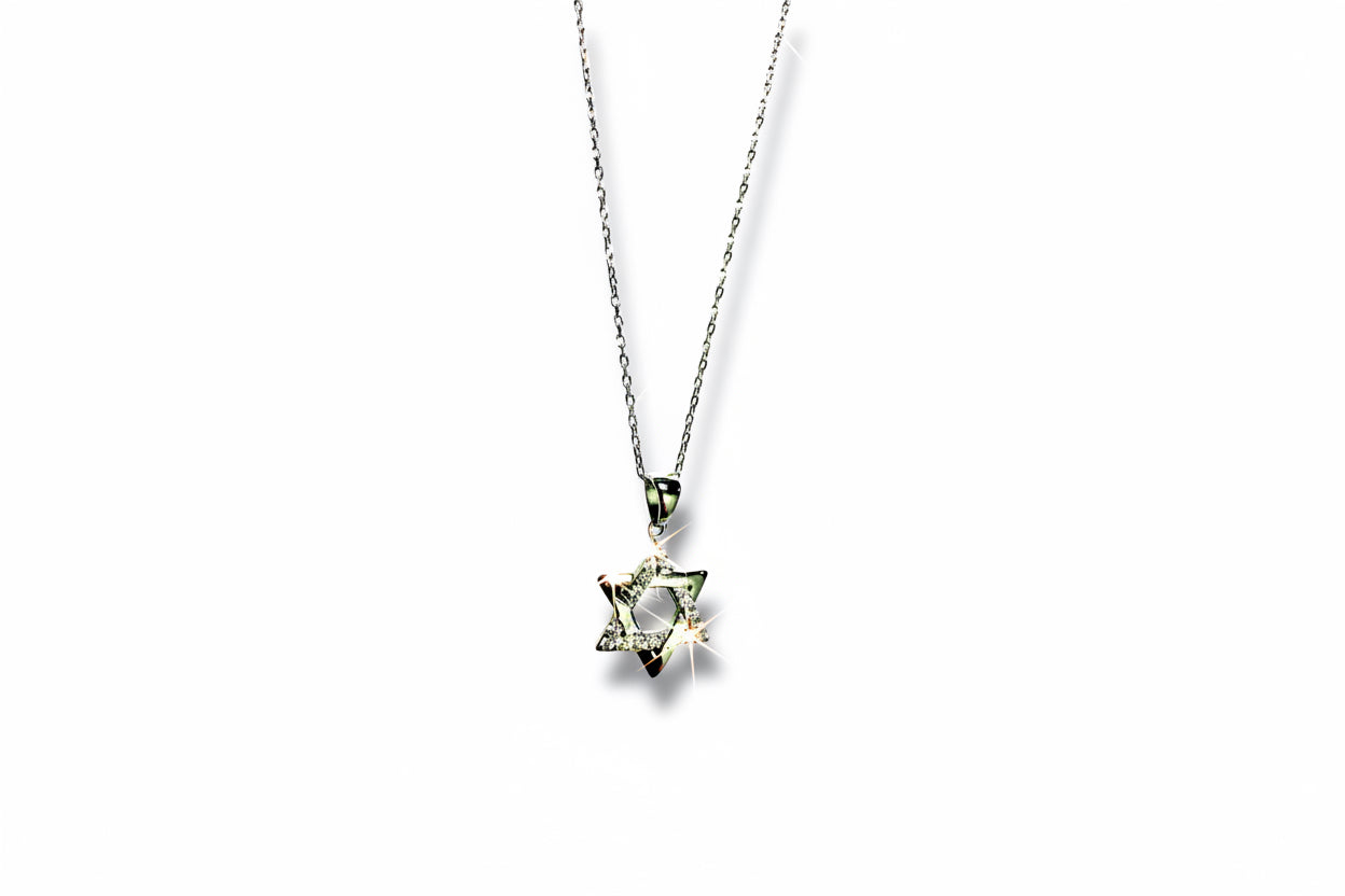 Interwoven sterling Star of David pendant lined with cubic zirconia | Judaica Square Lakewood (view 4)
