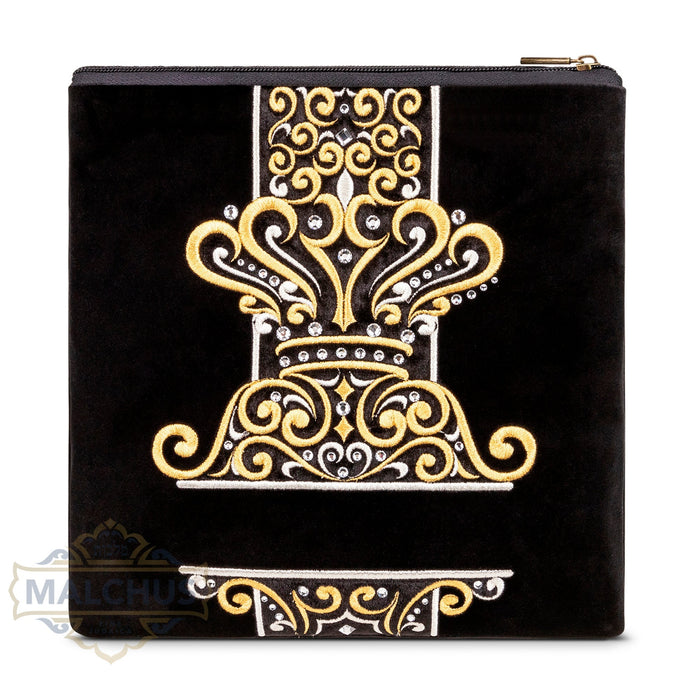 Design 210 gold embroidered black velvet tallis and tefillin bag | Judaica Square Lakewood