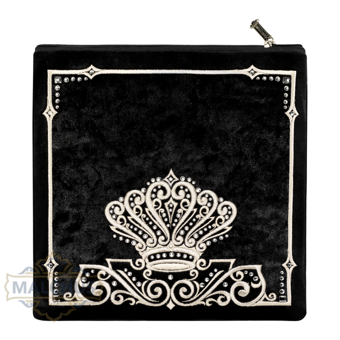 Silver embroidered black velvet tallis and tefillin bag design 215 | Judaica Square Lakewood