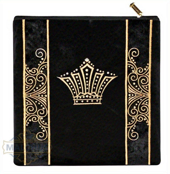 Gold thread embroidery on black velvet tallis bag design 220 | Judaica Square Lakewood
