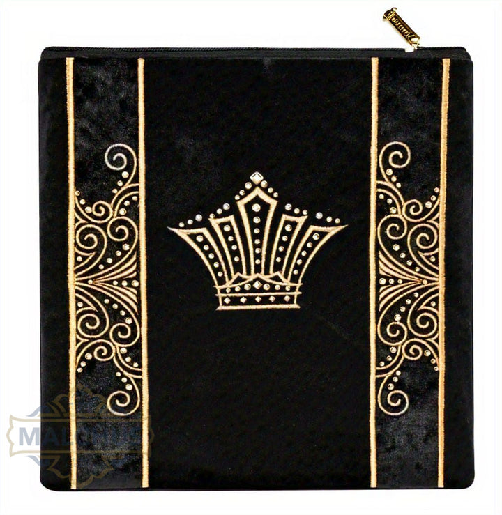 Gold thread embroidery on black velvet tallis bag design 220 | Judaica Square Lakewood