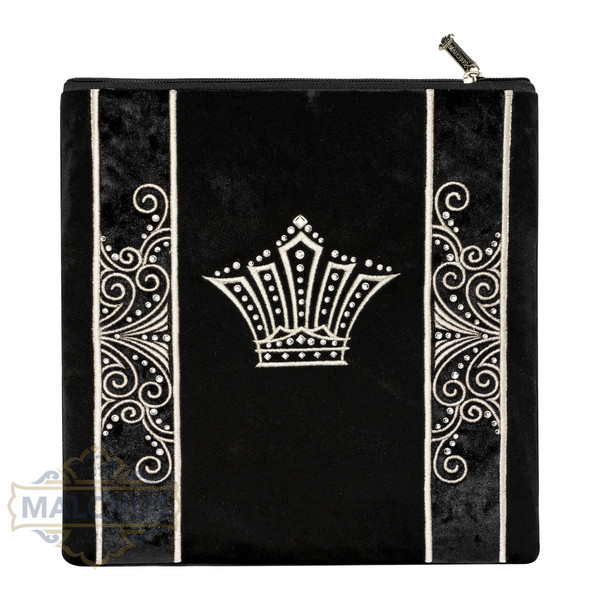 Silver thread embroidery on black velvet tallis bag design 220 | Judaica Square Lakewood