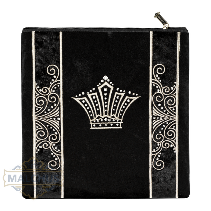 Silver thread embroidery on black velvet tallis bag design 220 | Judaica Square Lakewood