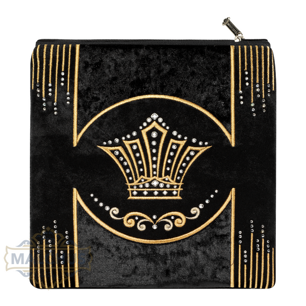 Black velvet tallis and tefillin bag with gold embroidered motif 240 | Judaica Square Lakewood