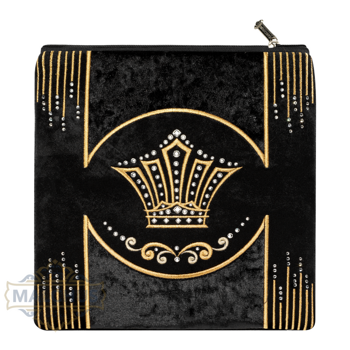Black velvet tallis and tefillin bag with gold embroidered motif 240 | Judaica Square Lakewood