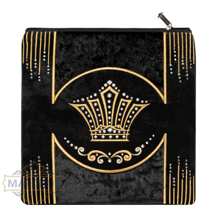 Black velvet tallis and tefillin bag with gold embroidered motif 240 | Judaica Square Lakewood
