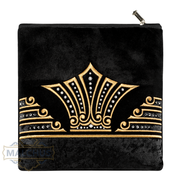 Gold scrollwork embroidery on black velvet tallis bag design 250 | Judaica Square Lakewood