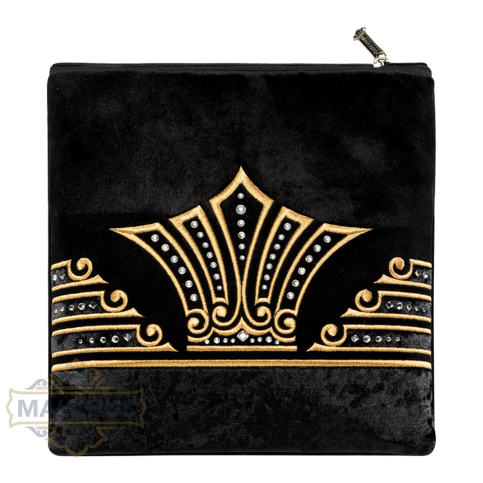 Gold scrollwork embroidery on black velvet tallis bag design 250 | Judaica Square Lakewood
