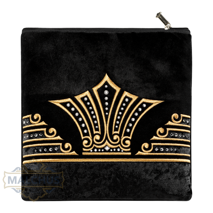Gold scrollwork embroidery on black velvet tallis bag design 250 | Judaica Square Lakewood