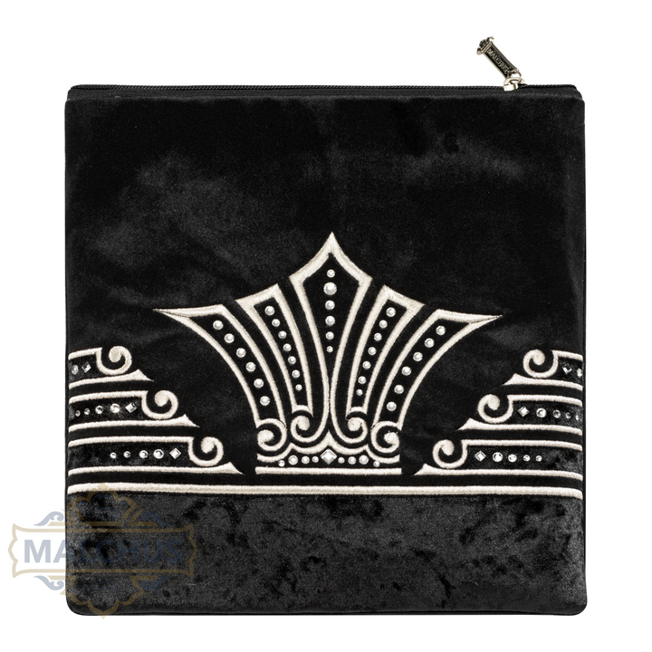 Black Velvet Tallis & Tefillin Bag with Silver Embroidery #250