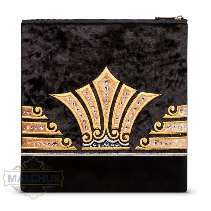 Banded gold embroidery on black velvet tallis bag design 252 | Judaica Square Lakewood