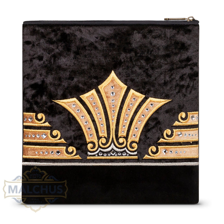 Banded gold embroidery on black velvet tallis bag design 252 | Judaica Square Lakewood