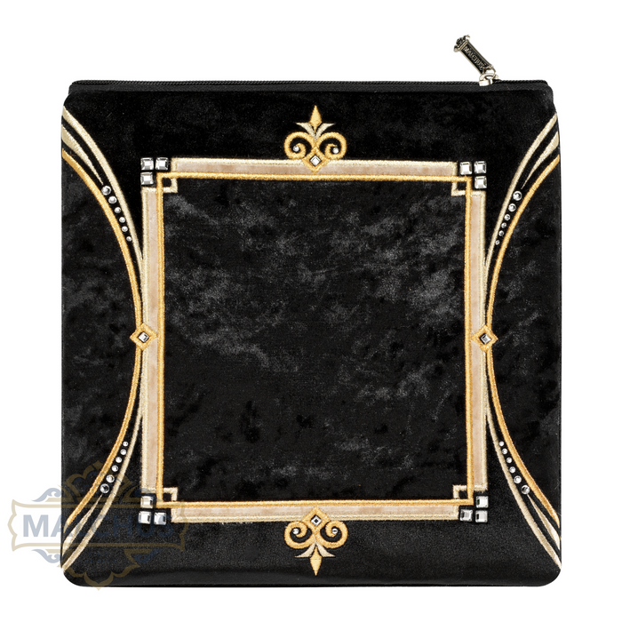 Arched gold embroidery on black velvet tallis bag design 270 | Judaica Square Lakewood