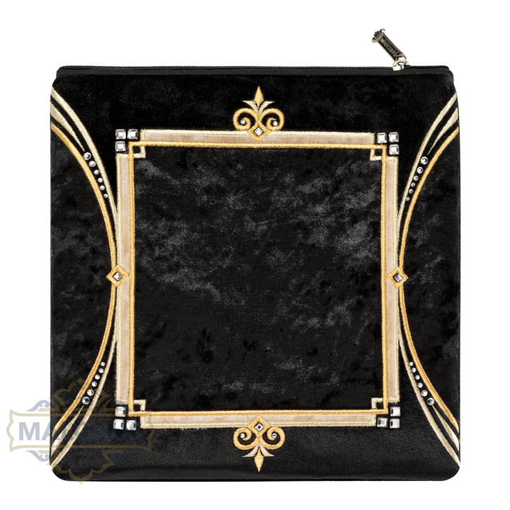 Arched gold embroidery on black velvet tallis bag design 270 | Judaica Square Lakewood