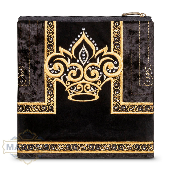 Gold embroidered medallion on black velvet tallis bag design 331 | Judaica Square Lakewood