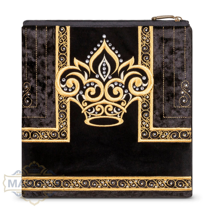 Gold embroidered medallion on black velvet tallis bag design 331 | Judaica Square Lakewood