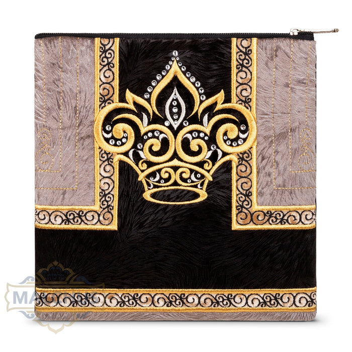 Design 332 wide gold embroidery on black velvet tallis bag | Judaica Square Lakewood