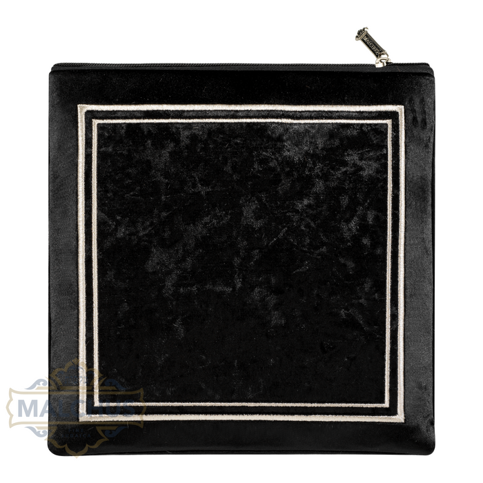 Design 340 silver embroidered panel on black velvet tallis bag | Judaica Square Lakewood