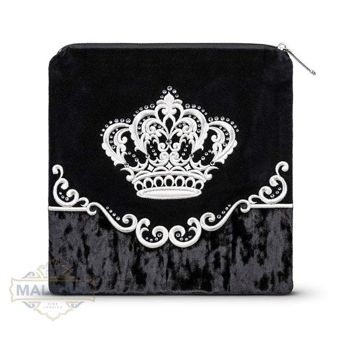 Silver embroidery on black velvet tallis and tefillin bag design 720 | Judaica Square Lakewood
