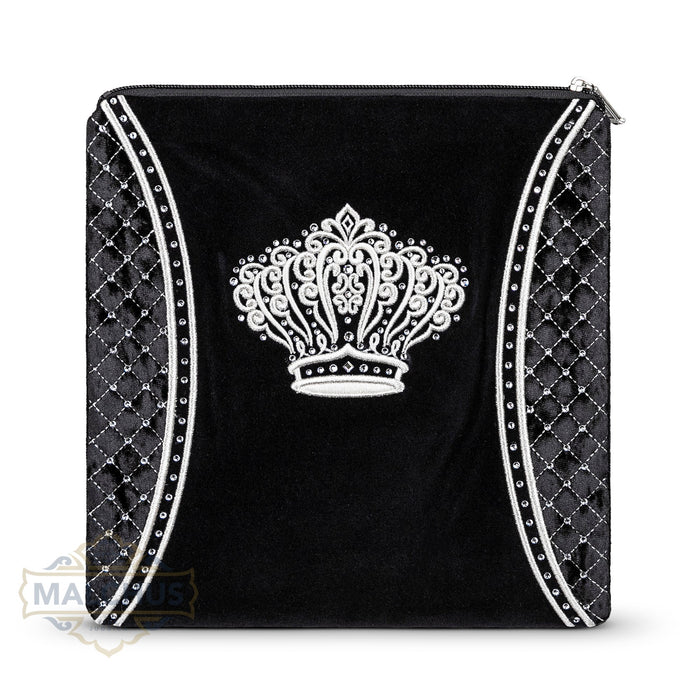 Silver embroidered arch on black velvet tallis bag design 730 | Judaica Square Lakewood