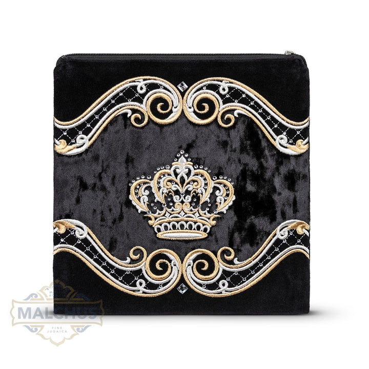 Gold cornerwork embroidery on black velvet tallis bag design 740 | Judaica Square Lakewood
