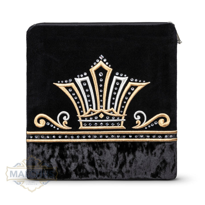 Gold floral embroidery on black velvet tallis bag design 780 | Judaica Square Lakewood
