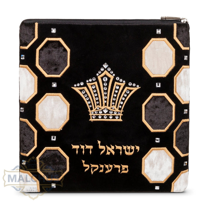 Black velvet tallis and tefillin bag with gold embroidery, design #818 | Judaica Square Lakewood