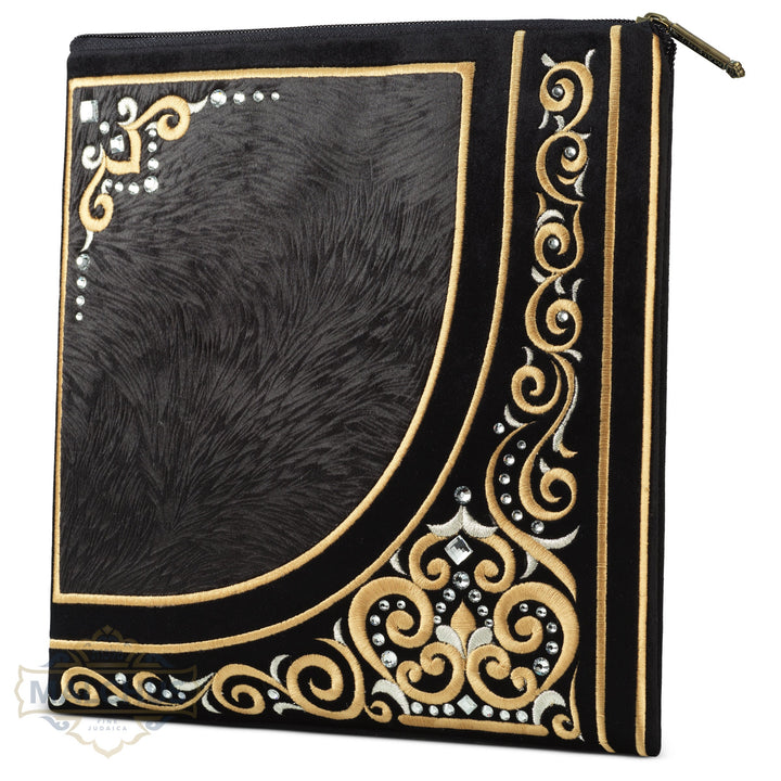 Black velvet tallis and tefillin bag, gold embroidery, design #837 | Judaica Square Lakewood
