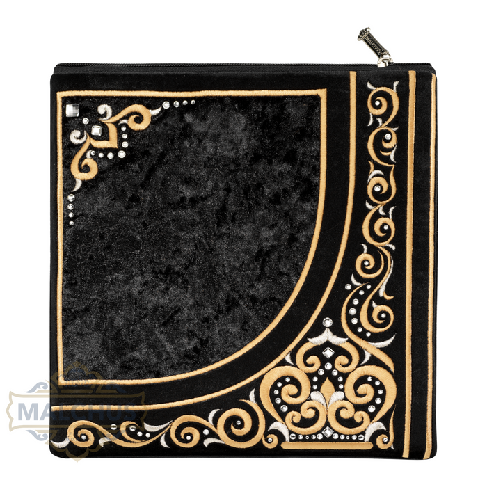 Black velvet tallis and tefillin bag with gold embroidery, design #838 | Judaica Square Lakewood