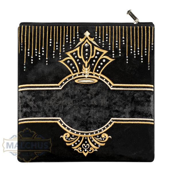 Black velvet tallis and tefillin bag with gold embroidery, design #848 | Judaica Square Lakewood