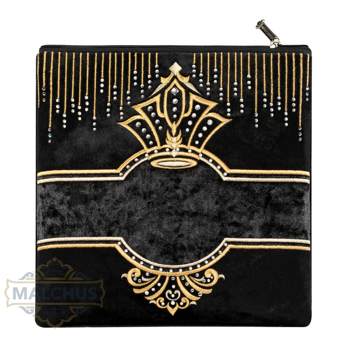 Black velvet tallis and tefillin bag with gold embroidery, design #848 | Judaica Square Lakewood