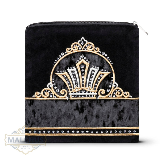 Black velvet tallis and tefillin bag with gold embroidery, design #852 | Judaica Square Lakewood