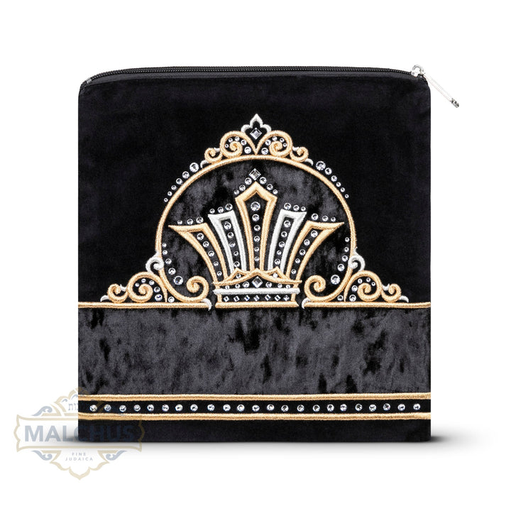 Black velvet tallis and tefillin bag with gold embroidery, design #852 | Judaica Square Lakewood