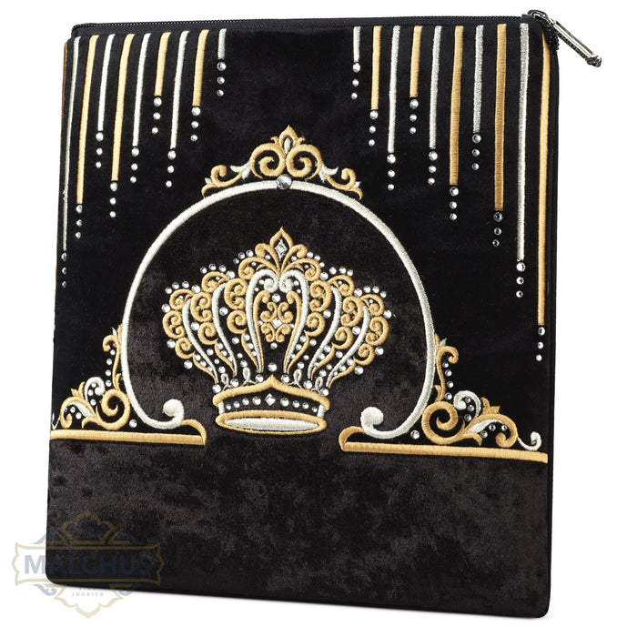 Black velvet tallis and tefillin bag, gold embroidery, design #857 | Judaica Square Lakewood