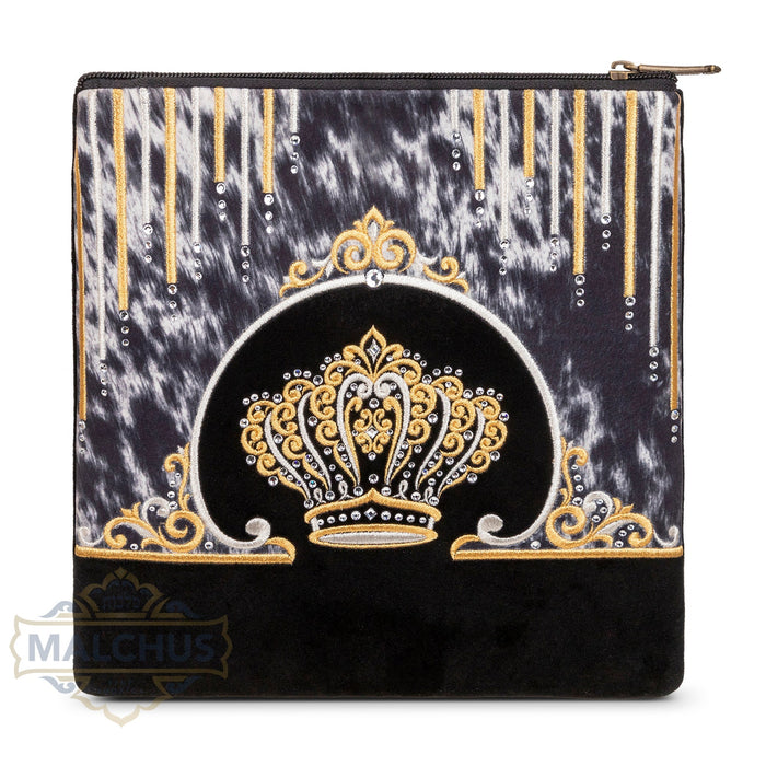 Black velvet tallis and tefillin bag with gold embroidery, design #858 | Judaica Square Lakewood