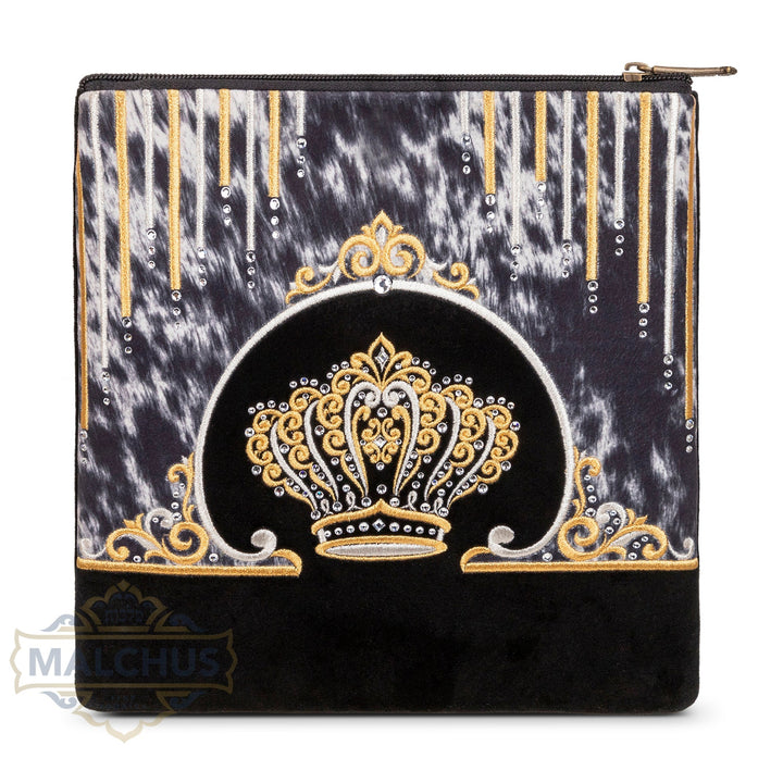 Black velvet tallis and tefillin bag with gold embroidery, design #858 | Judaica Square Lakewood