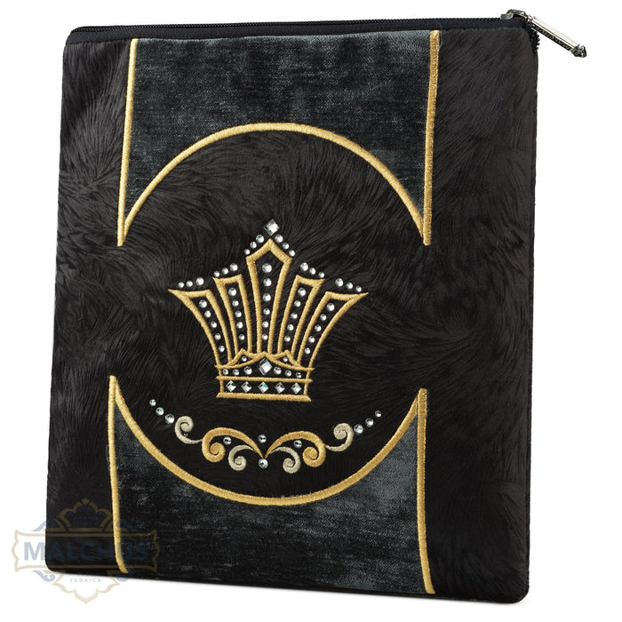 Black velvet tallis and tefillin bag, gold embroidery, design #867 | Judaica Square Lakewood