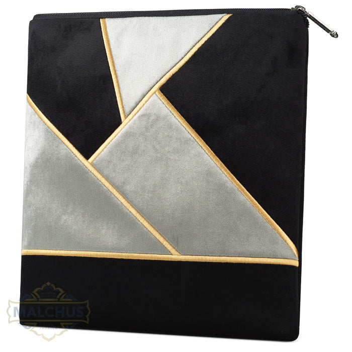 Black and grey velvet tallis and tefillin bag with gold embroidery, design #877 | Judaica Square Lakewood
