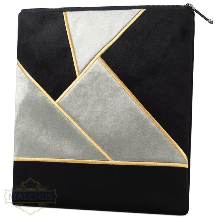 Black and grey velvet tallis and tefillin bag with gold embroidery, design #877 | Judaica Square Lakewood