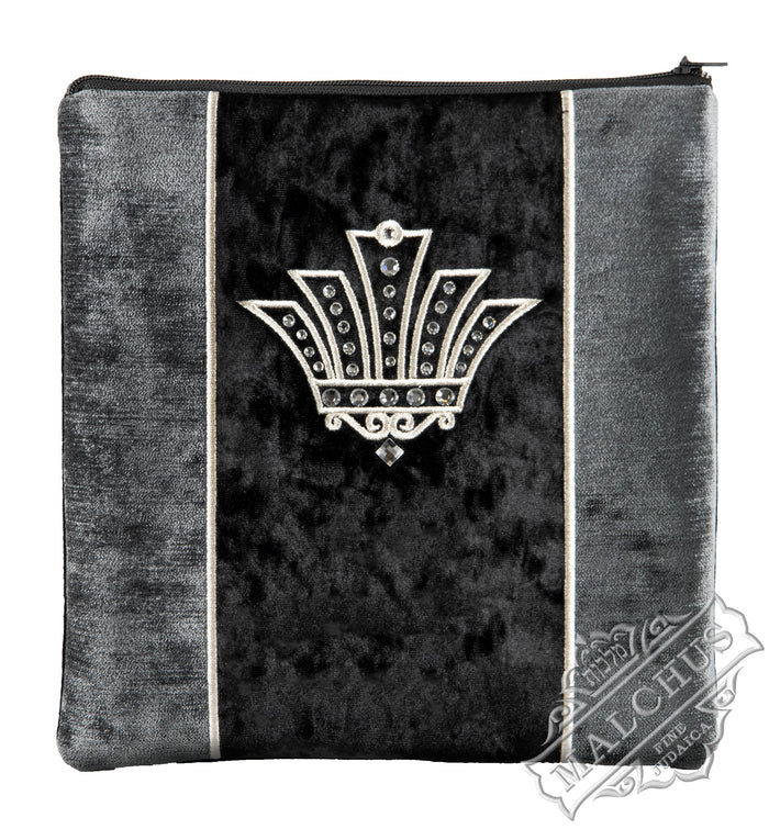 Black velvet tallis and tefillin bag with silver embroidery, design #890 | Judaica Square Lakewood