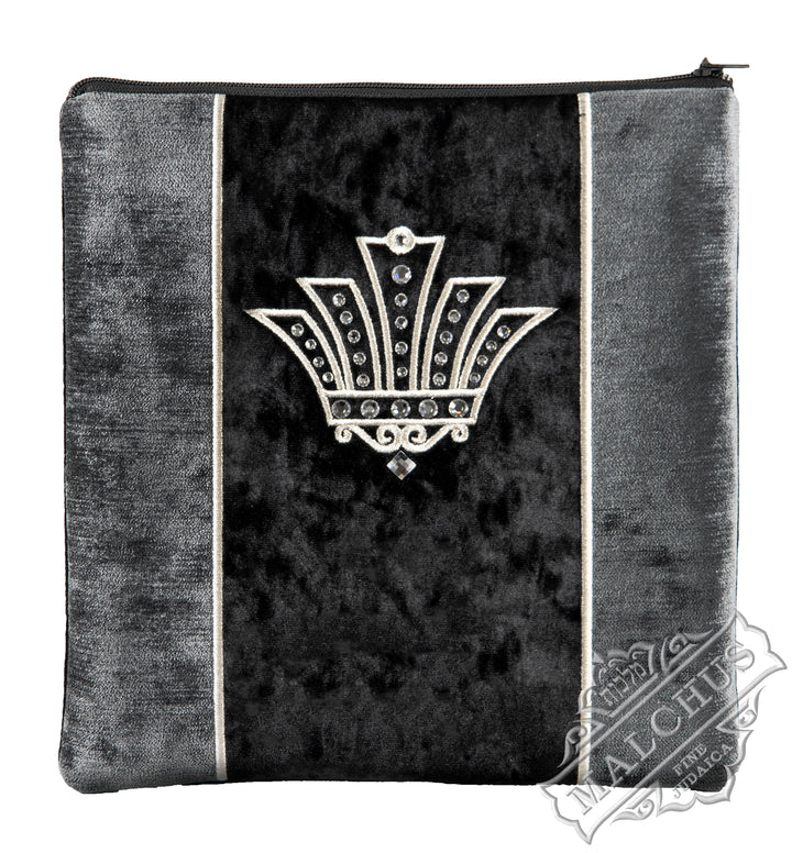 Black Velvet Tallis & Tefillin Bag, Silver Embroidery, Design #890