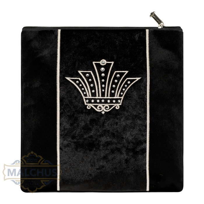 Black velvet tallis and tefillin bag with silver embroidery, design #892 | Judaica Square Lakewood