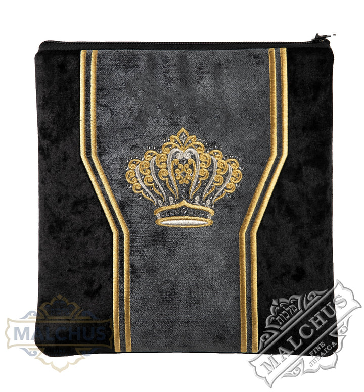 Black velvet tallis and tefillin bag with gold embroidery, design #895 | Judaica Square Lakewood