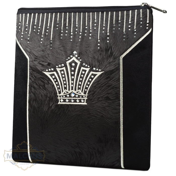 Black velvet tallis and tefillin bag, silver embroidery, design #897 | Judaica Square Lakewood